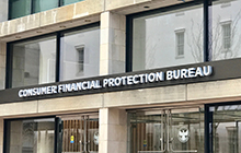 WASHINGTON, DC - APRIL 7, 2019: CFPB - CONSUMER FINANCIAL PROTECTION BUREAU - sign at entrance to building